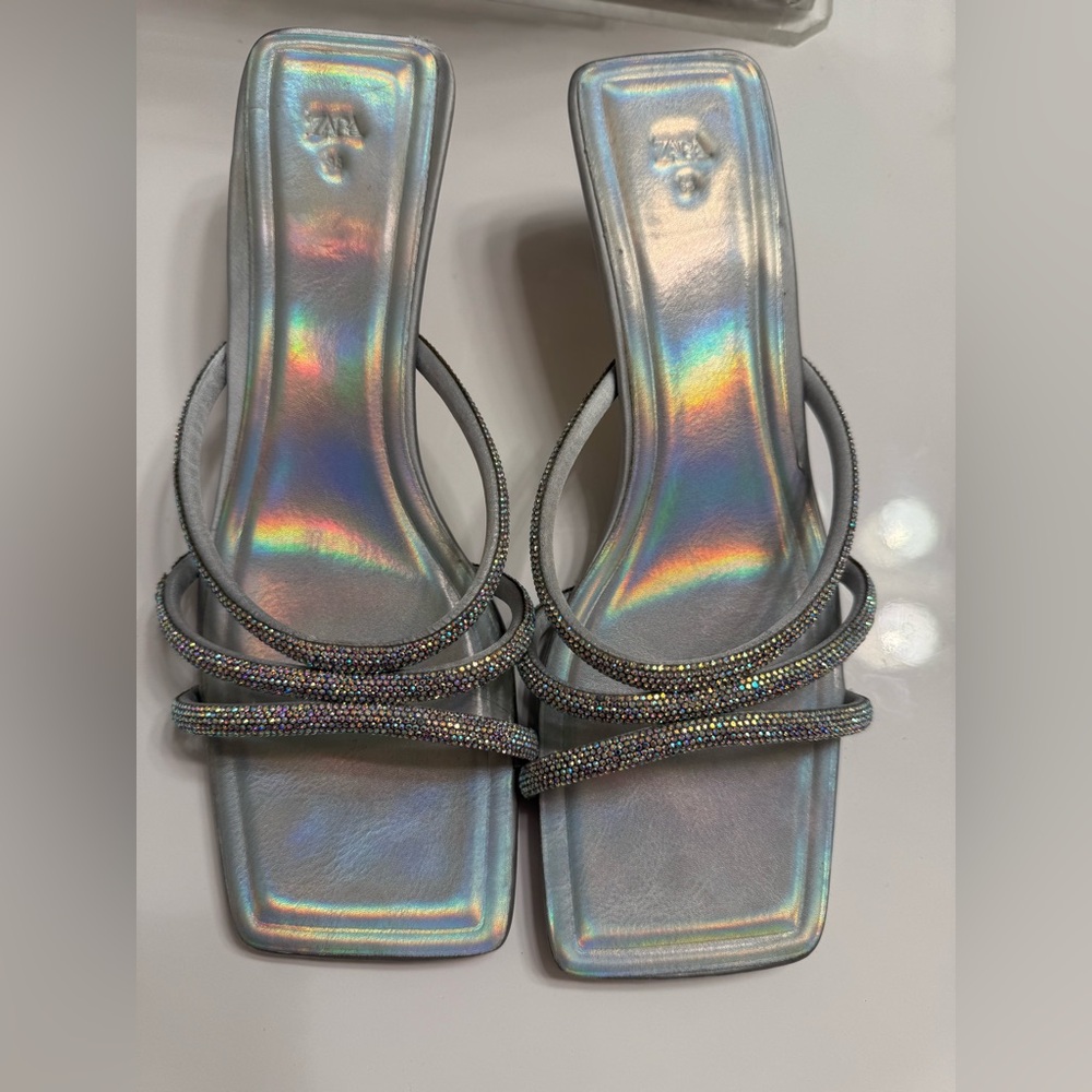 ZARA Iridescent Kitten Heel Sandals